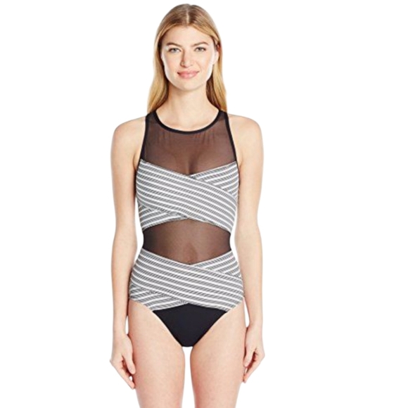 ANNE COLE Women's Black/ White Removable Cups One Piece Swimsuit SZ 8 - Picture 5 of 10